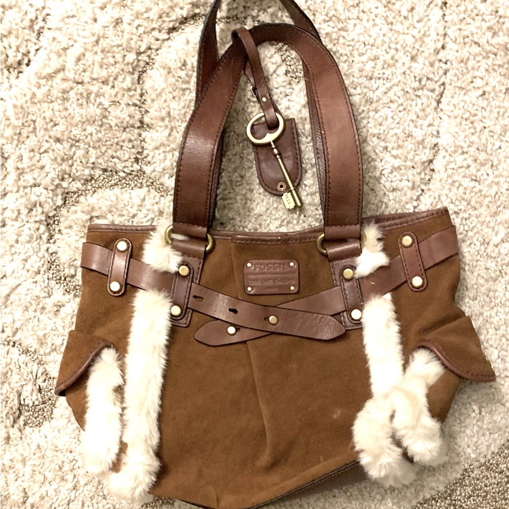 Fossil fur suede bag